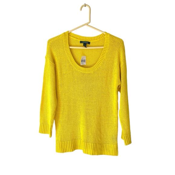 Ralph Lauren Villa Yellow Scoop Neck Open Weave knit sweater NWTS Large - Picture 1 of 8